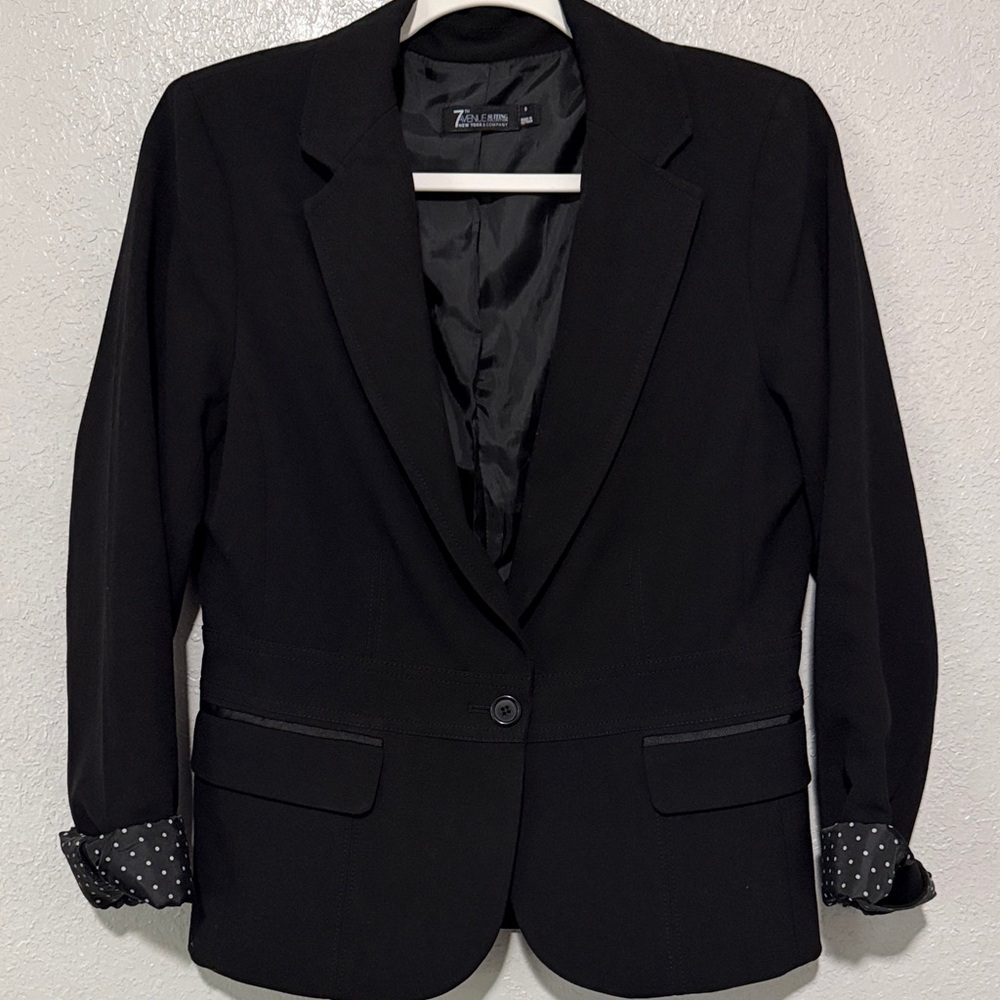 Zara Black Single-Button Blazer with Polka Dot Cuff Detail